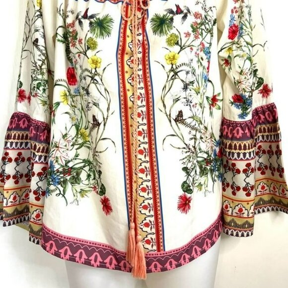 NWOT UMGEE WHITE FLORAL HIPPIE GYPSY BOHO FESTIVAL PEASANT TOP SIZE SMALL - Picture 3 of 7